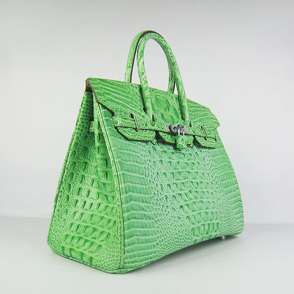 High Quality Fake Hermes Birkin 35CM Crocodile Head Veins Leather Bag Green 6089 - Click Image to Close